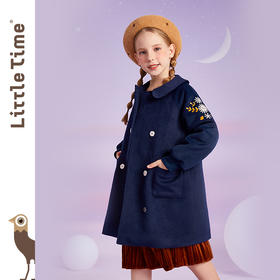 littletime女童毛呢外套秋冬装刺绣2021新款中长儿童加厚保暖大衣