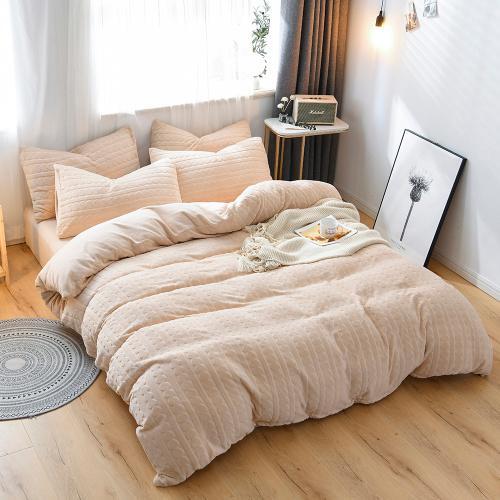 MY SIDE 秋冬新品 加厚保暖牛奶绒 被套床单床上用品 牛奶绒立体剪花四件套-美丽心晴 商品图0