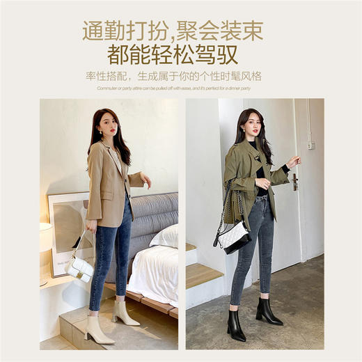 ZHR短靴女2021新款尖头切尔西靴粗跟百搭靴子加绒女靴气质高跟靴 商品图5