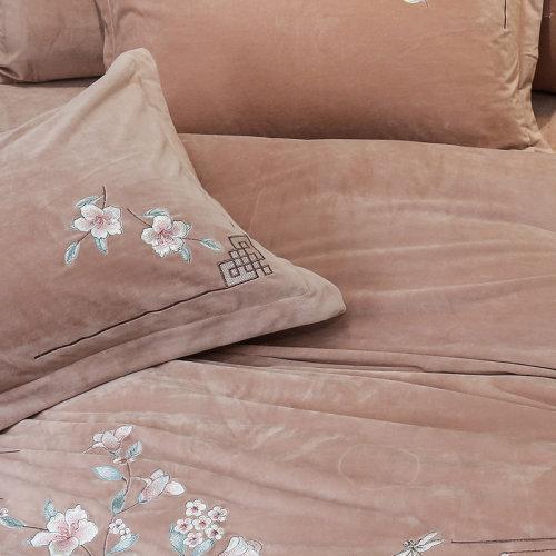 宝宝绒中式刺绣秋冬保暖四件套 绒类床上用品御寒保暖被套床单-弄清影 商品图7