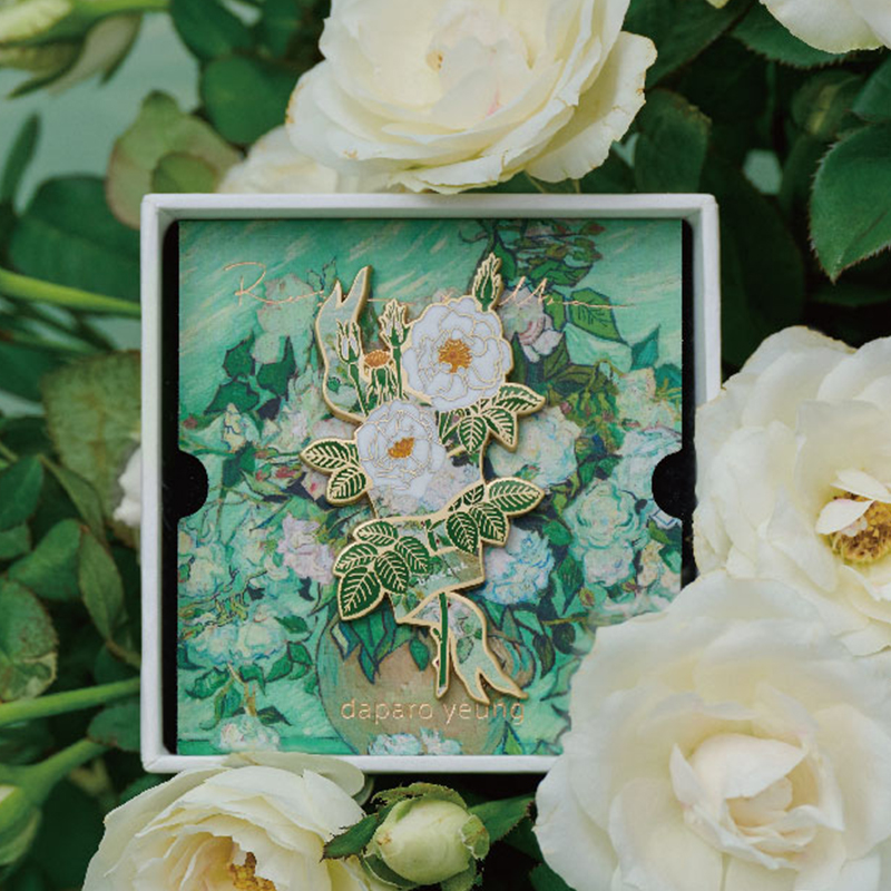 梵高的白蔷薇玫瑰金属胸针女男设计师原创情侣闺蜜礼物徽章别针