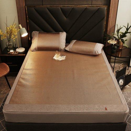 夏凉提花刺绣冰藤席三件套 软席子可折叠 冰丝席藤条编织 夏天凉席 1.8\1.5米床 商品图8