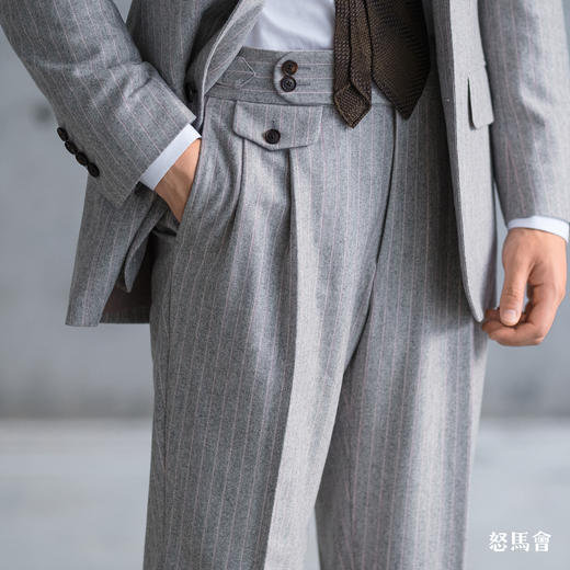 Stylbiella Super 100's 澳洲美丽诺羊毛浅灰色白条纹套装 商品图9