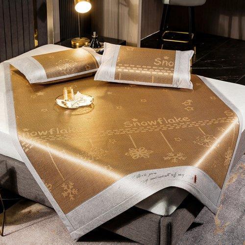 夏凉提花刺绣冰藤席三件套 软席子可折叠 冰丝席藤条编织 夏天凉席 1.8\1.5米床 商品图6