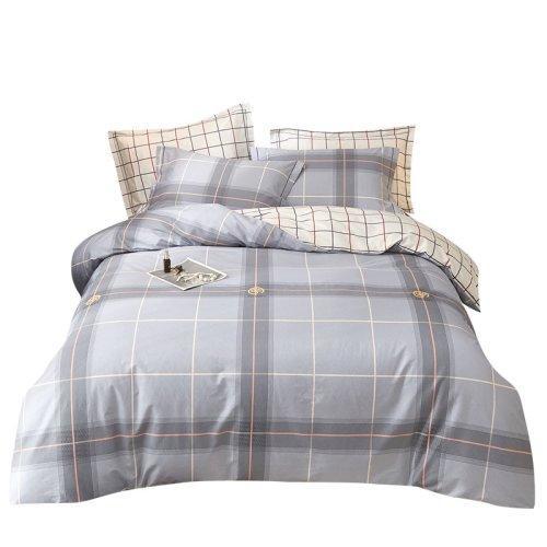 格纹系列40支纱全棉四件套 简约被套床单4件套1.5m 1.8m床-美康(灰) 商品图4