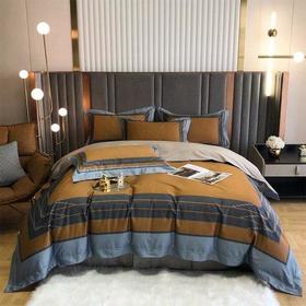 春季新品 100支纱数码印花全棉四件套 被套床单1.5\1.8米床4件套-紫御澜庭(桔)