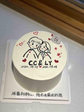 手绘情侣周年纪念日奶油蛋糕 下单前请仔细阅读商品详情