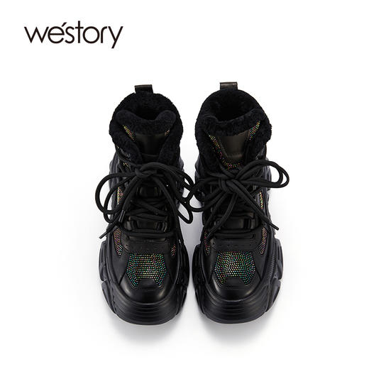 westory2021秋冬新拼接水钻休闲运动鞋绒里未来感重工加厚底女鞋W21DS81421 商品图2