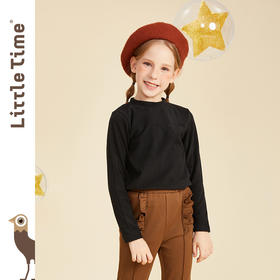 littletime女童打底衫秋冬加厚磨毛纯色百搭新款儿童保暖T恤