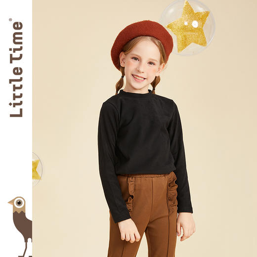 littletime女童打底衫秋冬加厚磨毛纯色百搭新款儿童保暖T恤 商品图0