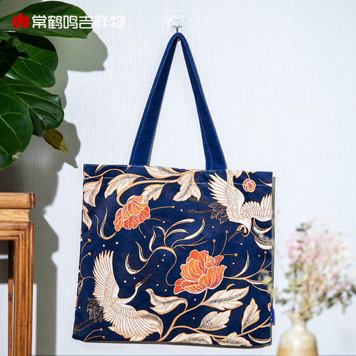 牡丹花诗仙鹤伴单肩帆布包 商品图0