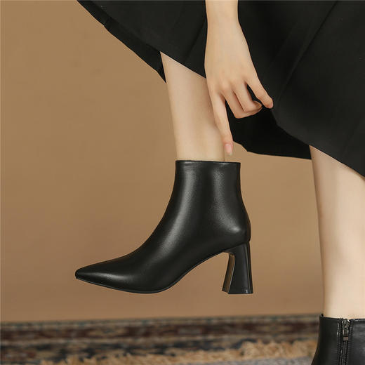 ZHR短靴女2021新款尖头切尔西靴粗跟百搭靴子加绒女靴气质高跟靴 商品图11