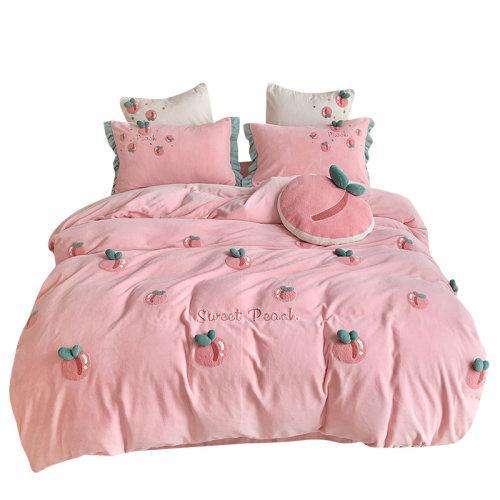 立体毛巾绣牛奶绒秋冬保暖四件套/三件套 御寒被套床单-桃之幺幺 商品图4