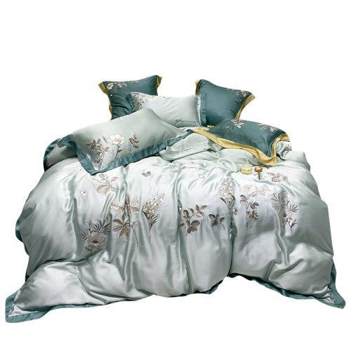 My Side 80支纱兰精天丝四件套 绣花工艺床上用品被套床单4件套-夏朵(薄荷绿) 商品图4