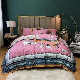 春季新品贡缎柔软面料100支纱数码印花全棉四件套 被套床单4件套1.8\1.5米床-马到成功(粉)