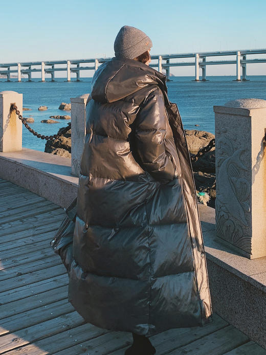 【100%纯棉 靓丽街头】2021新款长款亮皮连帽棉服 商品图7