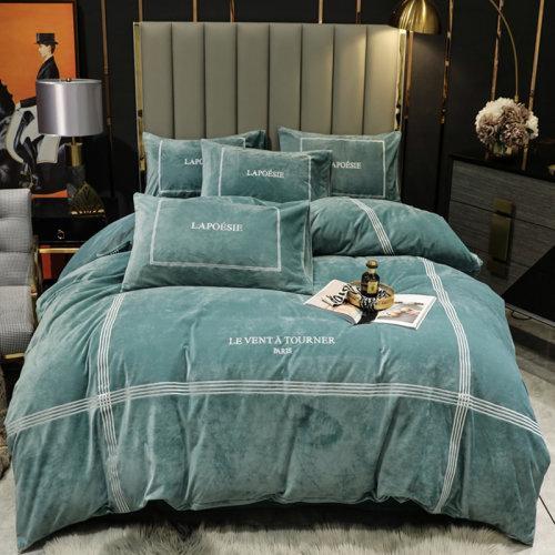 刺绣工艺宝宝绒秋冬保暖四件套 被套床单1.5/1.8米床-可可西里 商品图9