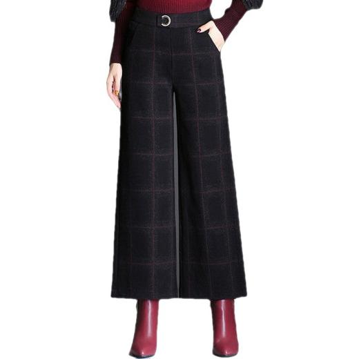 【服饰鞋包】毛呢阔腿裤女秋冬九分裤宽松大码条纹裤子高腰直筒休闲裤 商品图4