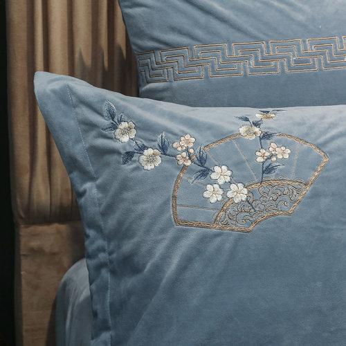 宝宝绒中式刺绣秋冬保暖四件套 御寒保暖被套床单4件套-思境中 商品图2