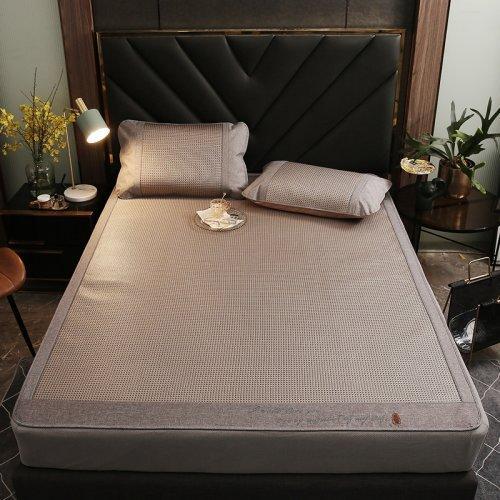 夏凉提花刺绣冰藤席三件套 软席子可折叠 冰丝席藤条编织 夏天凉席 1.8\1.5米床 商品图11