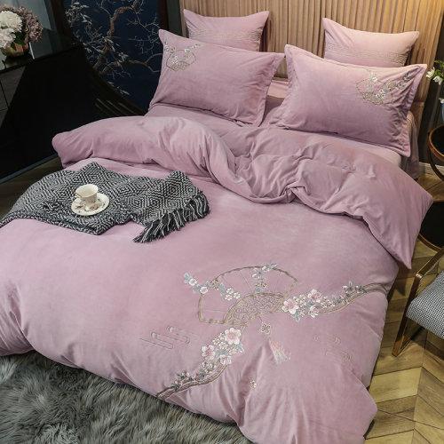 宝宝绒中式刺绣秋冬保暖四件套 御寒保暖被套床单4件套-思境中 商品图6