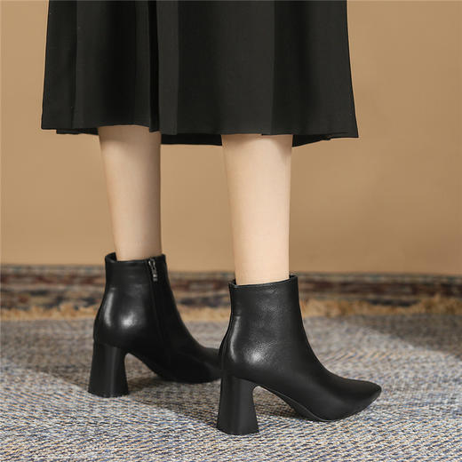 ZHR短靴女2021新款尖头切尔西靴粗跟百搭靴子加绒女靴气质高跟靴 商品图9