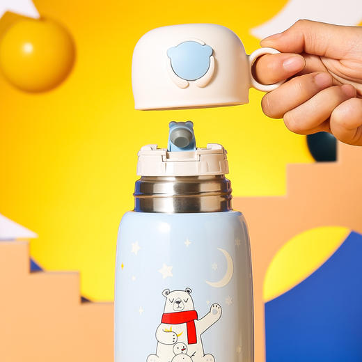杯具熊熊抱儿童杯—北极熊RT106-530儿童保温杯带吸管水壶小学生男幼儿园宝宝水杯 商品图4