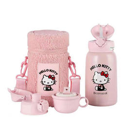 杯具熊儿童保温杯630ML  HELLO KITTY毛绒吸管水壶男女高颜值可爱水杯