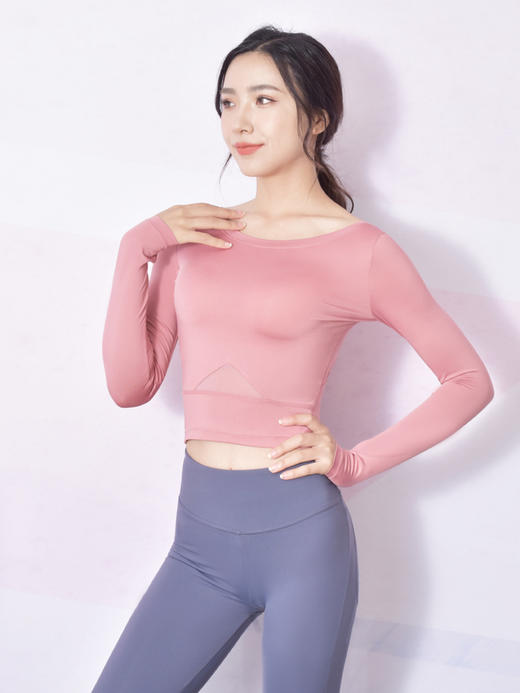 新款瑜伽服女 健身房训练速干上衣运动长袖跑步罩衫t恤秋 商品图5