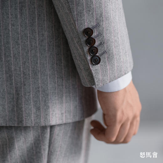 Stylbiella Super 100's 澳洲美丽诺羊毛浅灰色白条纹套装 商品图8