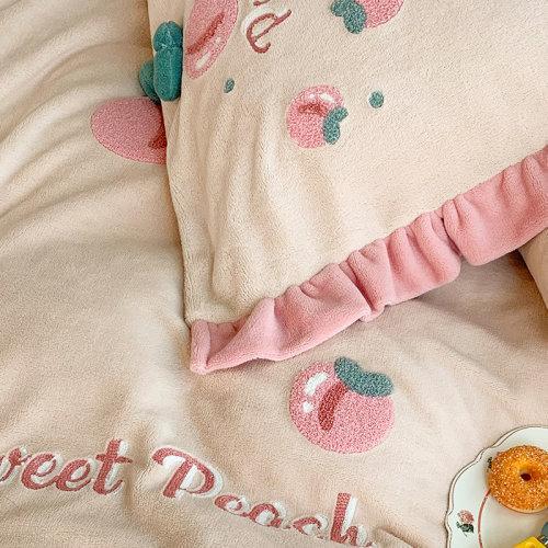 立体毛巾绣牛奶绒秋冬保暖四件套/三件套 御寒被套床单-桃之幺幺 商品图6