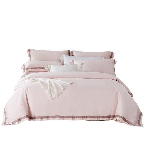 MY SIDE 2020年夏季新品 春夏凉60S天丝双拼角四件套-夏日风清(珠光粉) 100%莱赛尔4件套床单被套床上用品 商品图4