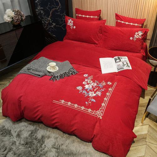 宝宝绒中式刺绣秋冬保暖四件套 被套床单4件套-闻落花 商品图11