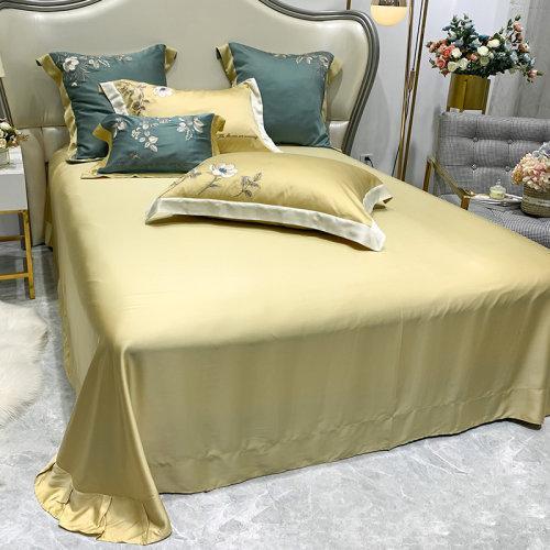 My Side 80S兰精天丝绣花四件套 夏凉床上用品 细腻柔软凉爽-夏朵(柠檬黄) 商品图1