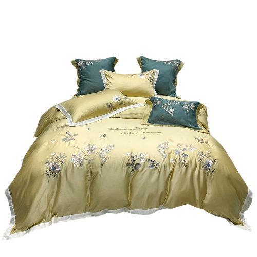 My Side 80S兰精天丝绣花四件套 夏凉床上用品 细腻柔软凉爽-夏朵(柠檬黄) 商品图4