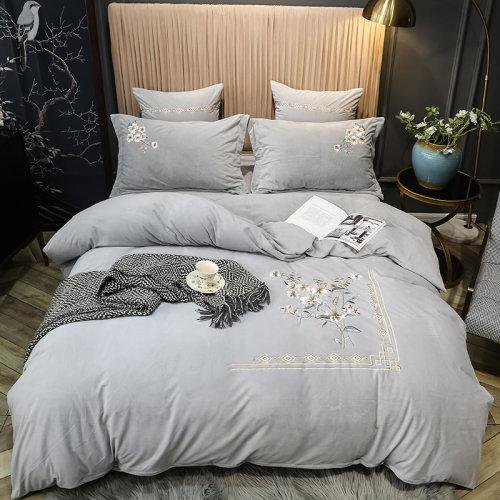 宝宝绒中式刺绣秋冬保暖四件套 被套床单4件套-闻落花 商品图5