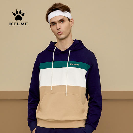 KELME卡尔美纯棉连帽卫衣男秋季新款复古撞色拼接套头上衣薄 商品图2