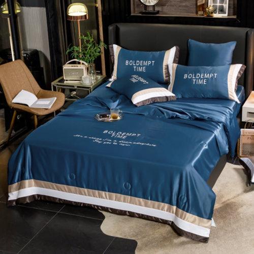 2020夏季新品 刺绣水洗真丝 拼接撞色吸湿透气夏凉被 活性印染可机洗 字母刺绣夏凉被（宾利蓝） MY SIDE 商品图1