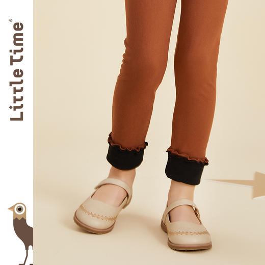 littletime女童打底裤秋冬款拼色磨毛加厚保暖2022新款外穿儿童裤 商品图1