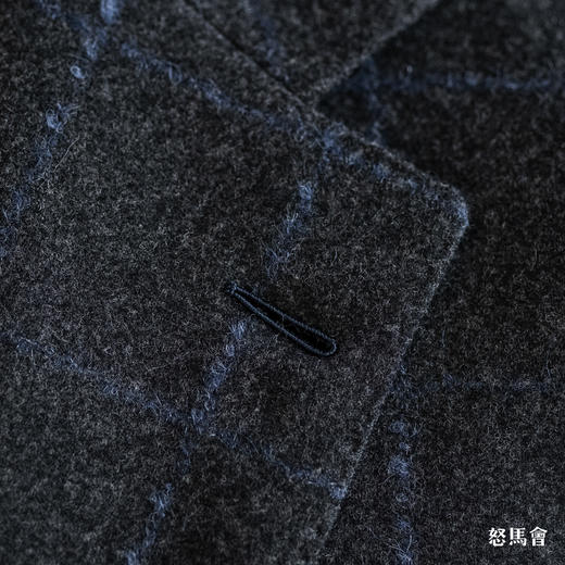 Stylbiella Super 100's 澳洲美丽诺羊毛碳灰色蓝窗格纹粗纺法兰绒套装 商品图8