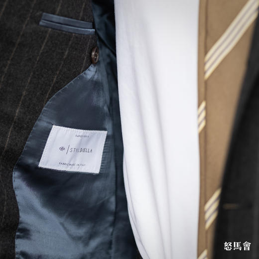 Stylbiella Super 120's 澳洲美丽诺羊毛墨绿色棕条纹套装 商品图6