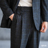Stylbiella Super 100's 澳洲美丽诺羊毛碳灰色蓝窗格纹粗纺法兰绒套装 商品缩略图5
