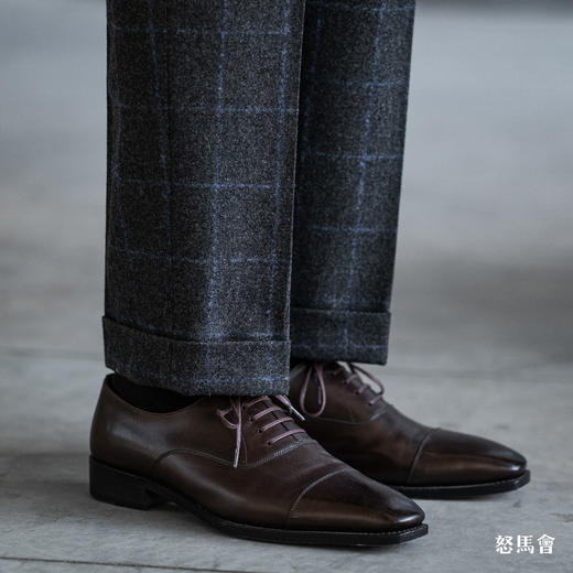 Stylbiella Super 100's 澳洲美丽诺羊毛碳灰色蓝窗格纹粗纺法兰绒套装 商品图10