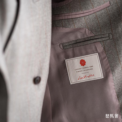 Stylbiella Super 120's 澳洲美丽诺羊毛深卡其色橙条纹套装 商品图10