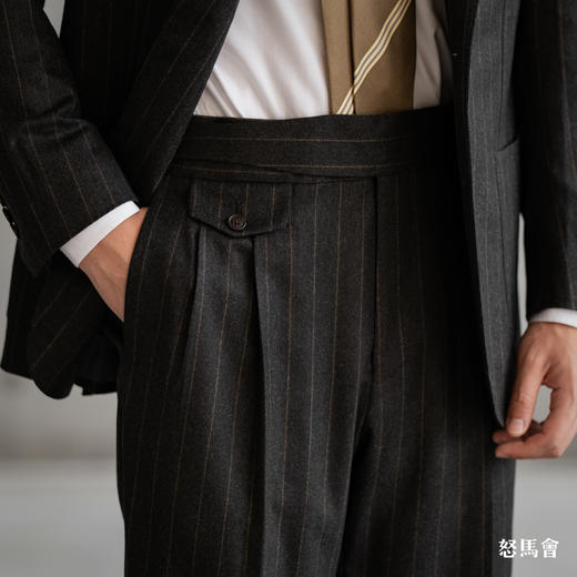 Stylbiella Super 120's 澳洲美丽诺羊毛墨绿色棕条纹套装 商品图5