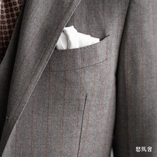 Stylbiella Super 120's 澳洲美丽诺羊毛深卡其色橙条纹套装 商品图6