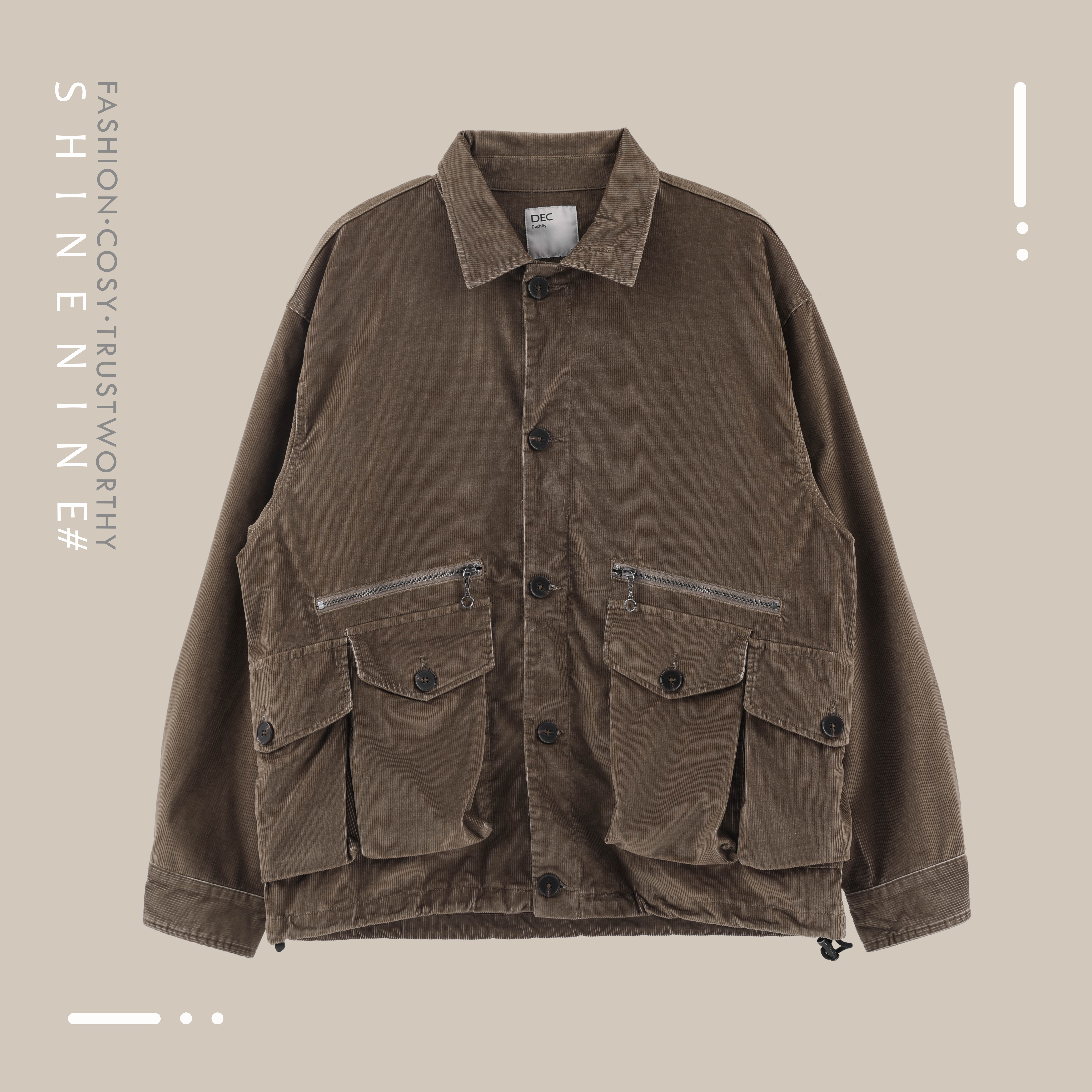 979172364多口袋拉链装饰短款潮流灯芯绒夹克