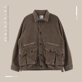 979172364多口袋拉链装饰短款潮流灯芯绒夹克