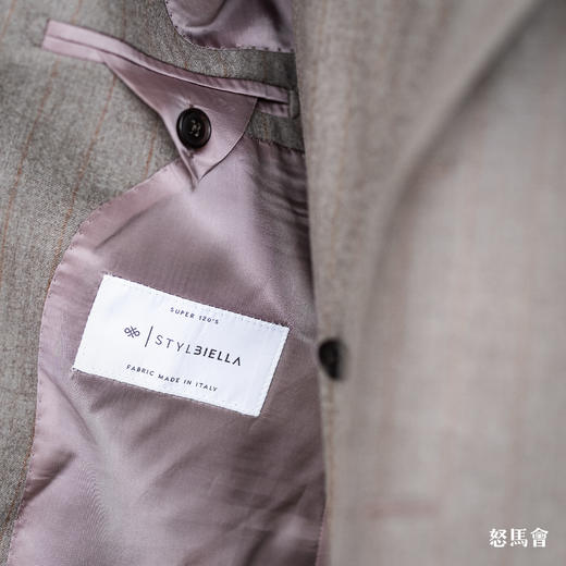 Stylbiella Super 120's 澳洲美丽诺羊毛深卡其色橙条纹套装 商品图9