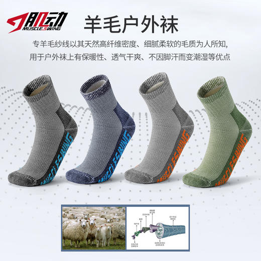 肌动MSW838新款美丽奴羊毛袜加厚毛巾底户外徒步登山运动袜 商品图1